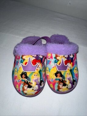 Disney Purple Princess Plush Slip-On Slippers with Crown Applique
